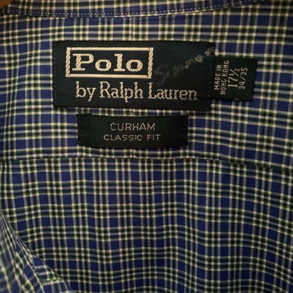 Vtg Polo Shirt Men's 17.5/35 Ralph Curham Sport Lauren Dress Shirt Irish Tartan - Picture 3 of 5